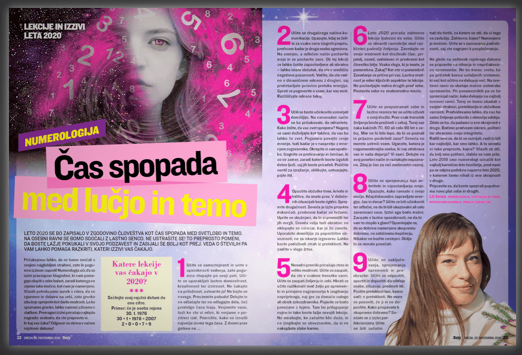 Revija Suzy, leto 2020, Lili Sorum, numerologija Leto 2020: lekcije, izzivi in usmeritve 9